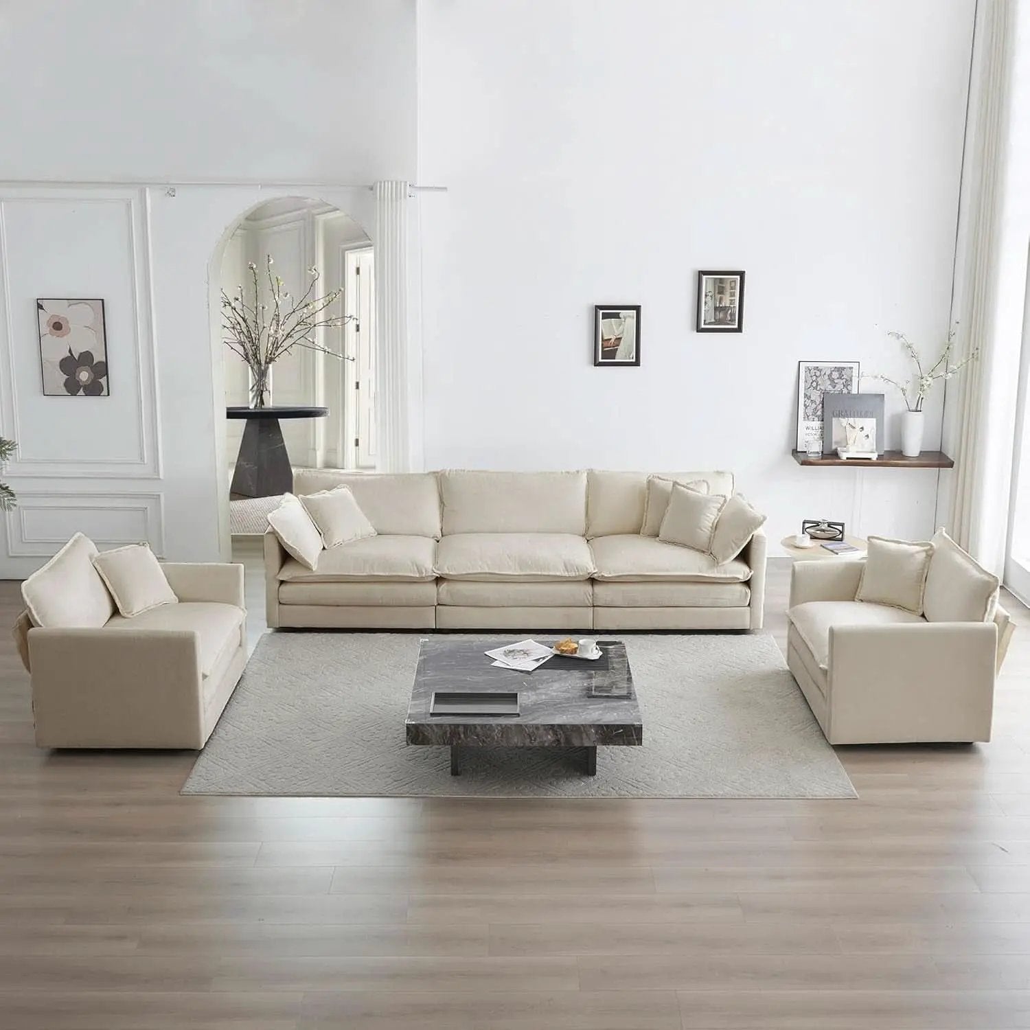 Light Coffee Chenille 3 Piece Sofa Set With Two Singles from PriceLows™
