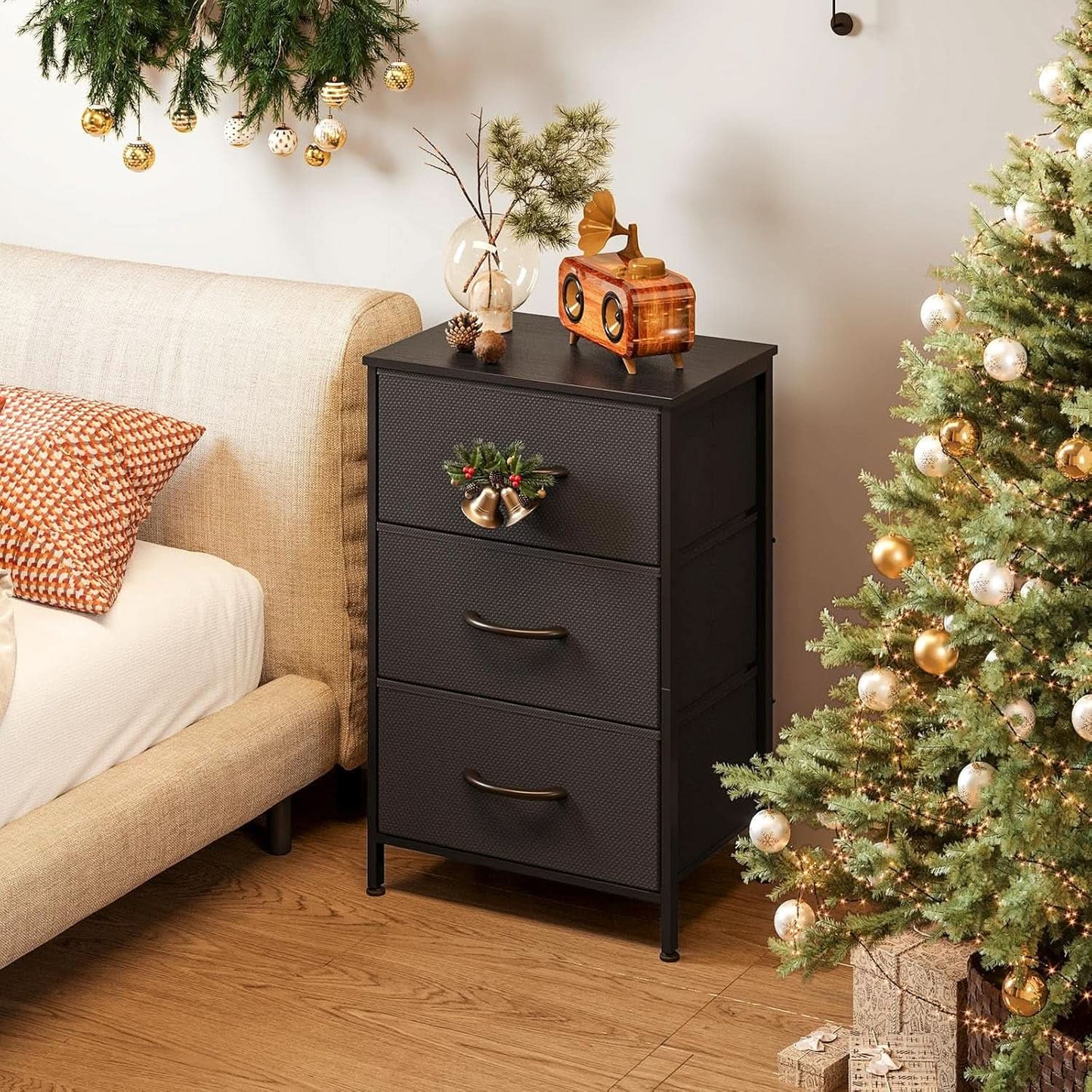 Dark Grey Dresser Nightstand With 3 Drawers Space Saver from PriceLows™