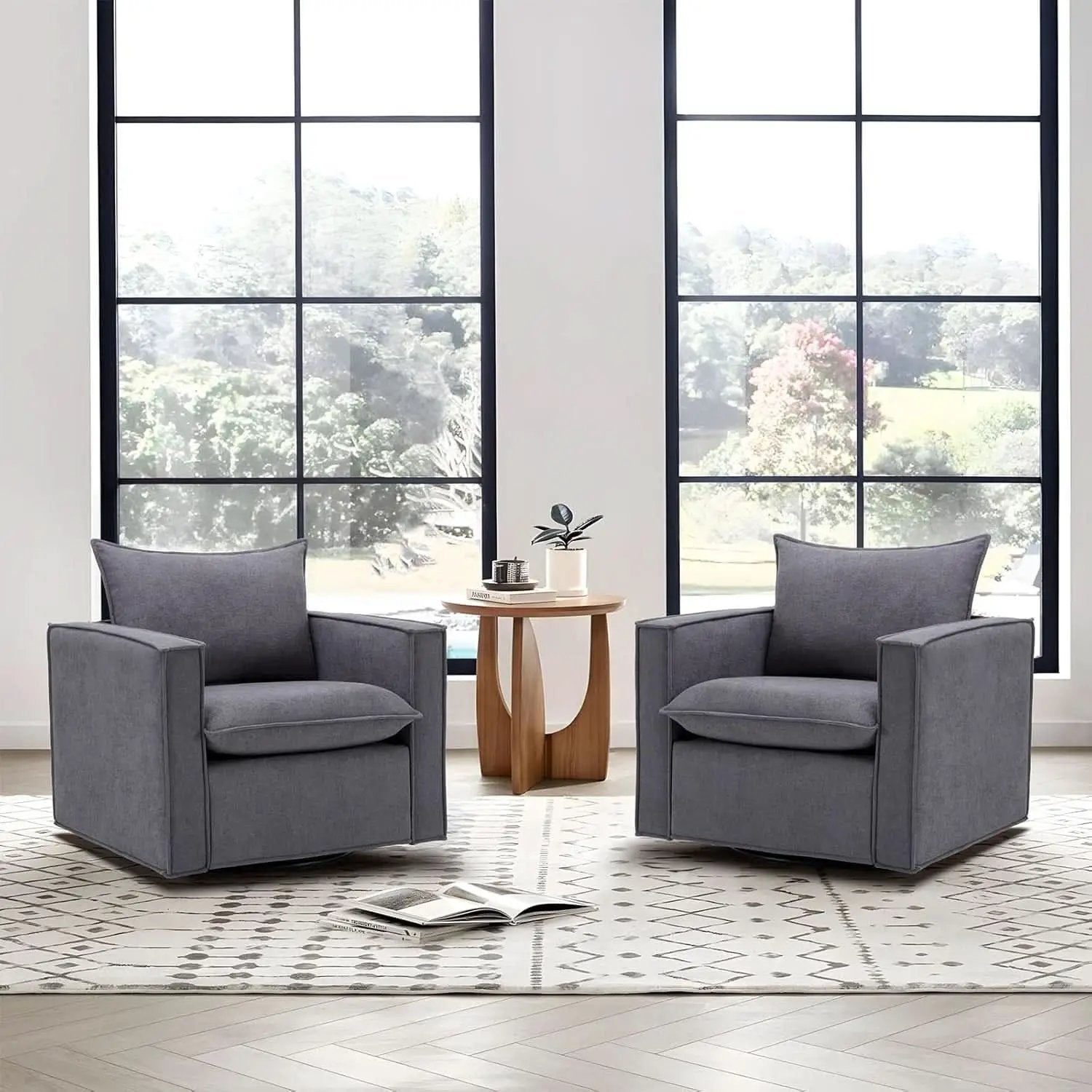Grey Upholstered Swivel Armchair Twin Pack LivingRoom from PriceLows™