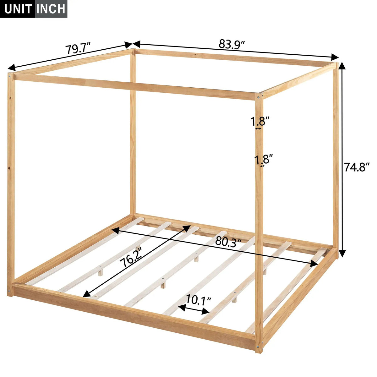 Canopy Platform Bed | Solid Pine Wood | Airflow Slats