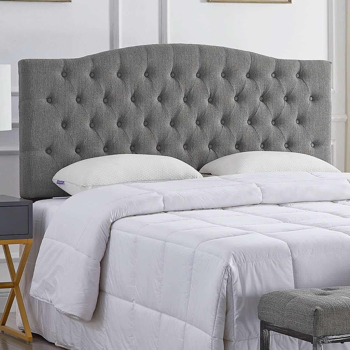 Elegant Linen Tufted Button Queen Headboard for Comfort from PriceLows™