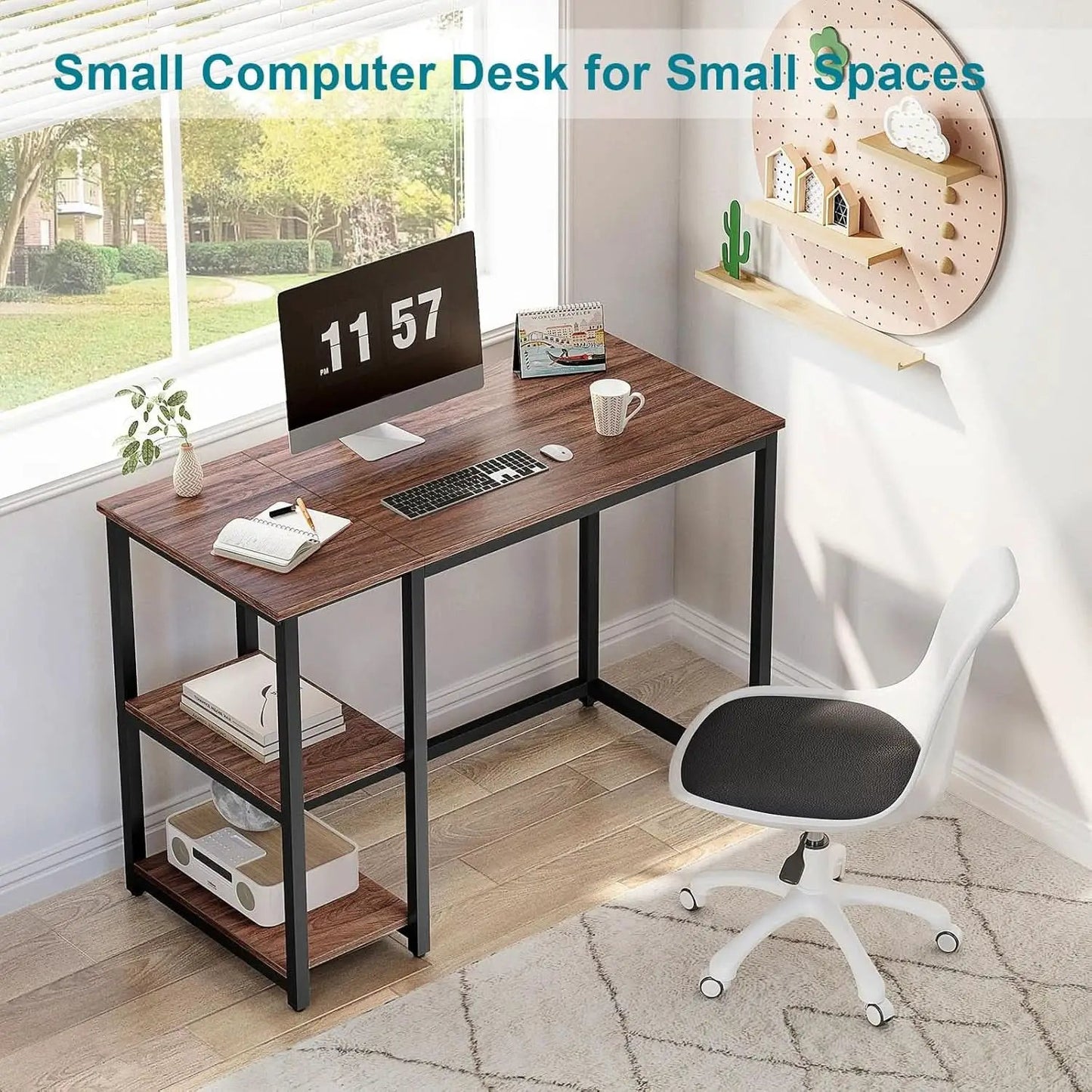 40 Inch Computer Desk With 2 Shelves Brown Sturdy Home Office Gaming Desk from PriceLows™