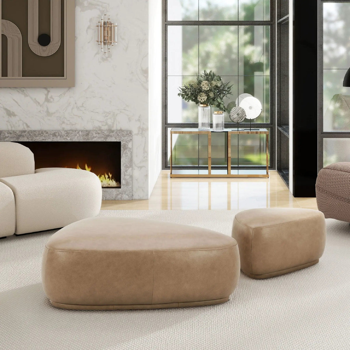 Pebble Cocktail Ottoman | Rounded Triangle Shape | 11-Layer Plywood Frame | Inner Webbing Seating