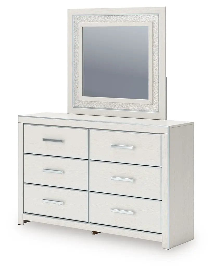Zuraleus Six Drawer Dresser | Large-Scale Handles | Chrome-Tone Details | Glam Style