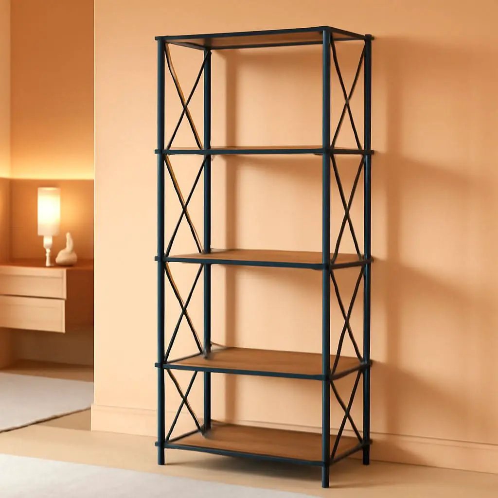Corner Bookshelf 5-Tier L-Shaped Industrial Bookcase In Rustic Brown from PriceLows™