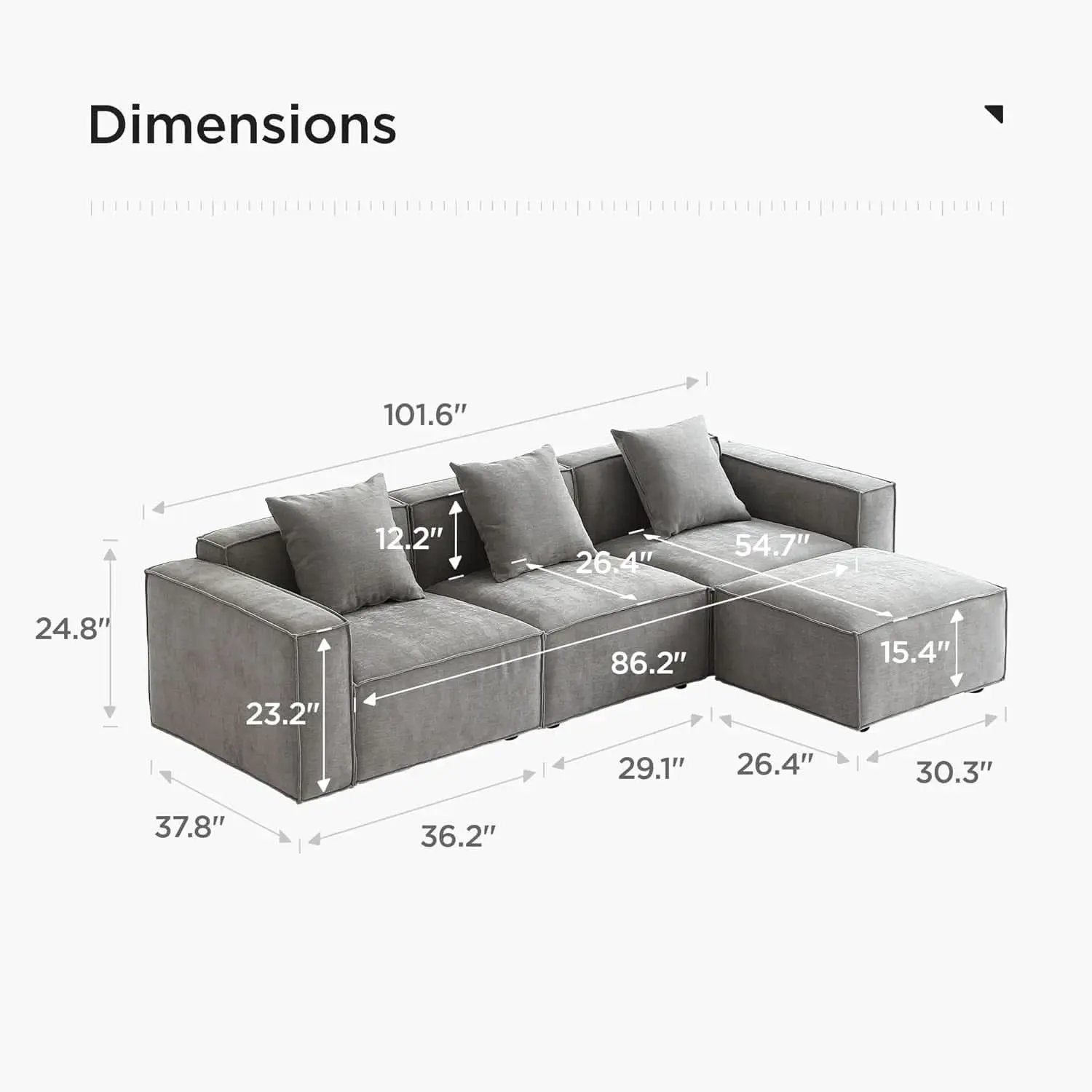 Grey Modular Sectional Sofa Set With Ottoman And Chaise from PriceLows™