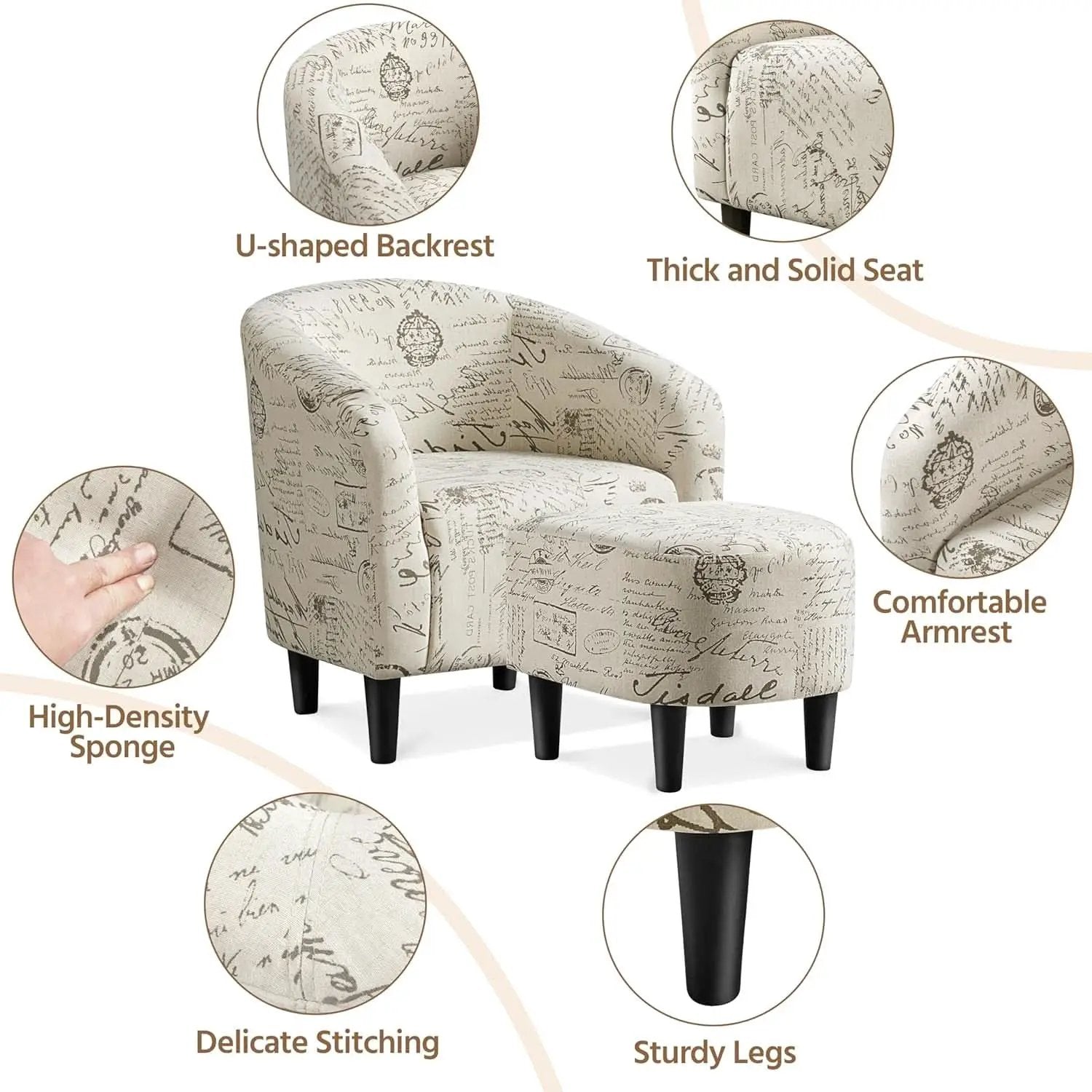 Upholstered Club Chair With Velvet Finish Ottoman Footstool from PriceLows™