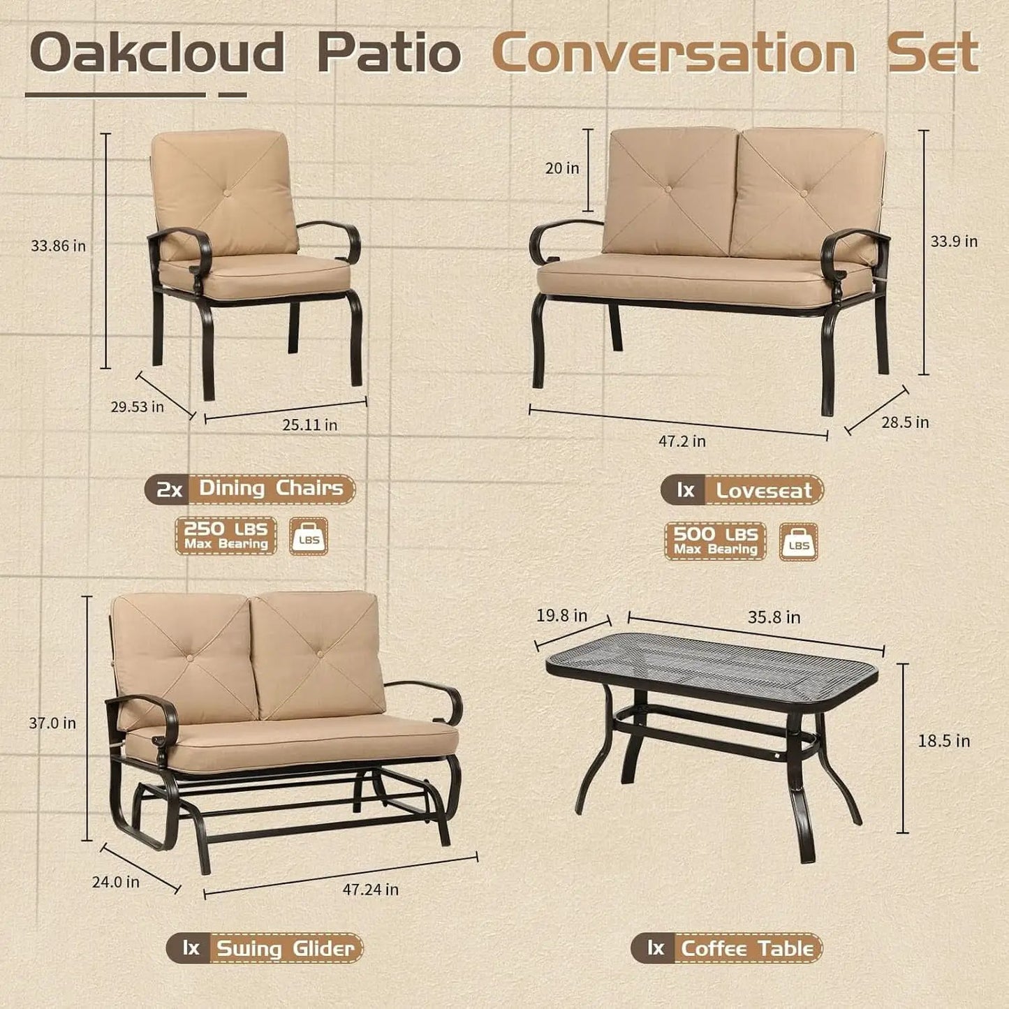 Five Piece Outdoor Metal Patio Furniture Conversation Set from PriceLows™