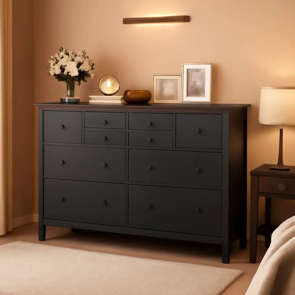 Ten Drawer Premium Hardwood Dresser Walnut Finishing from PriceLows™