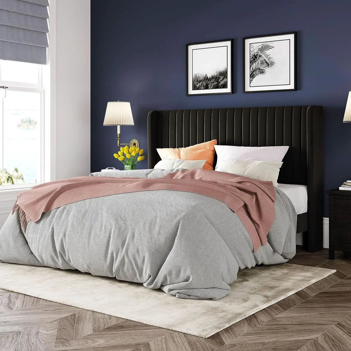 Queen Size Velvet Bed Frame With Wingback Headboard Storage from PriceLows™