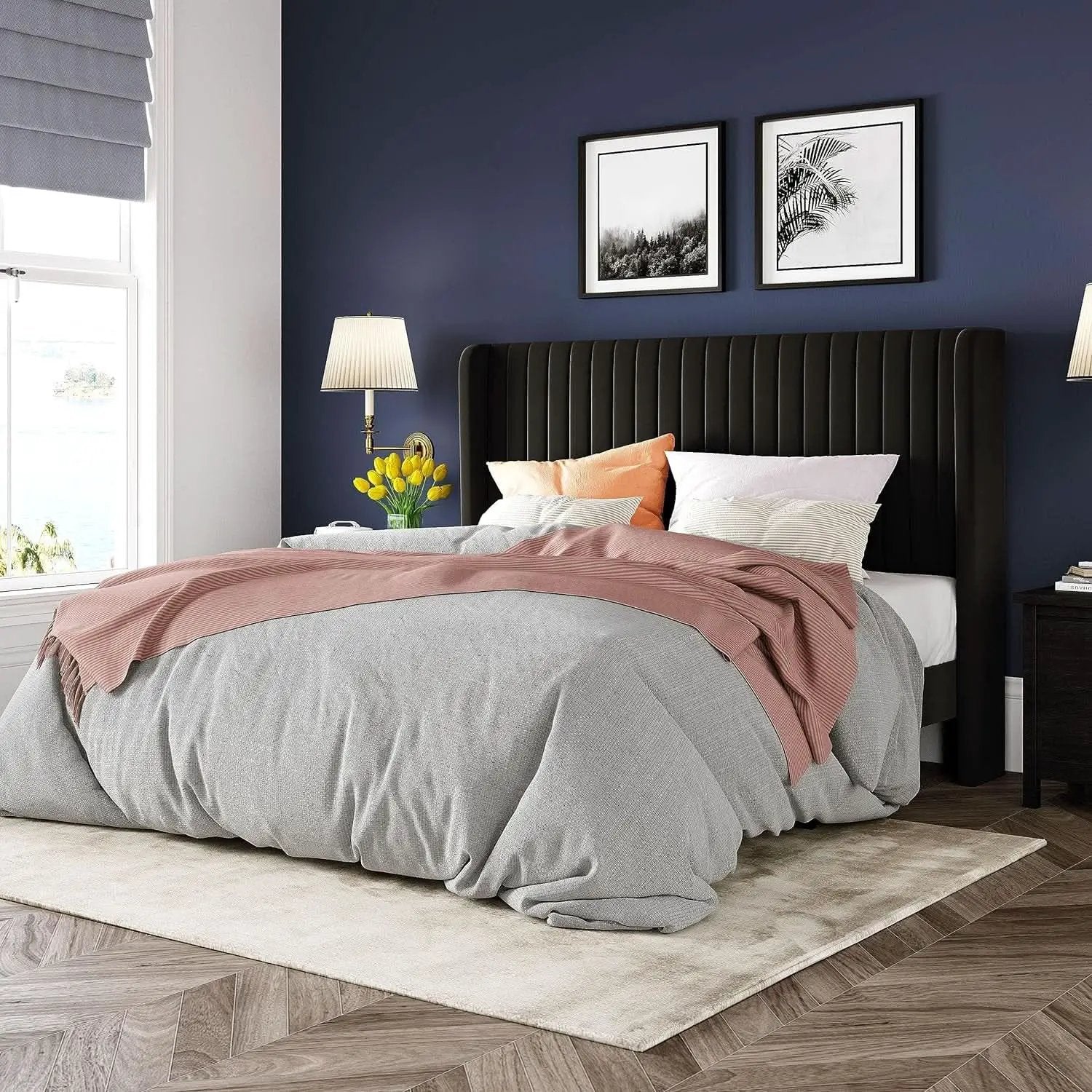 Queen Size Velvet Bed Frame With Wingback Headboard Storage from PriceLows™