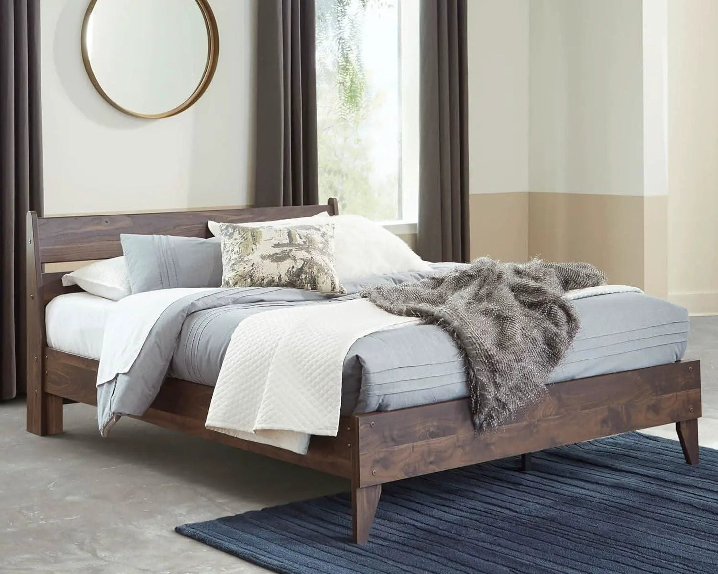 Queen Panel Platform Bed Dark Brown Walnut Storage from PriceLows™