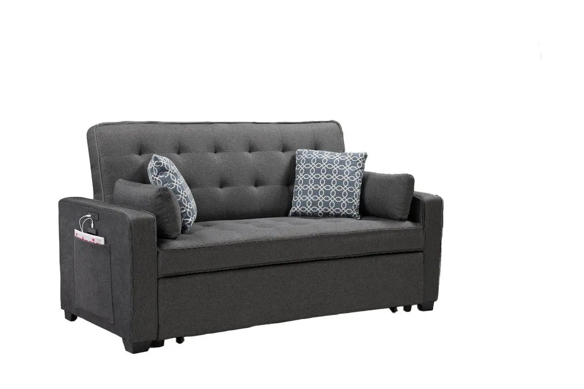 William Sleeper Sofa | 2 USB Charging Ports | 4 Accent Pillows | Gray