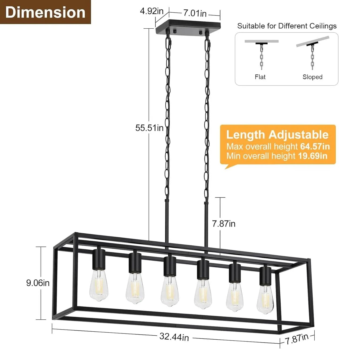Six Light Black Linear Chandelier With Adjustable Height from PriceLows™