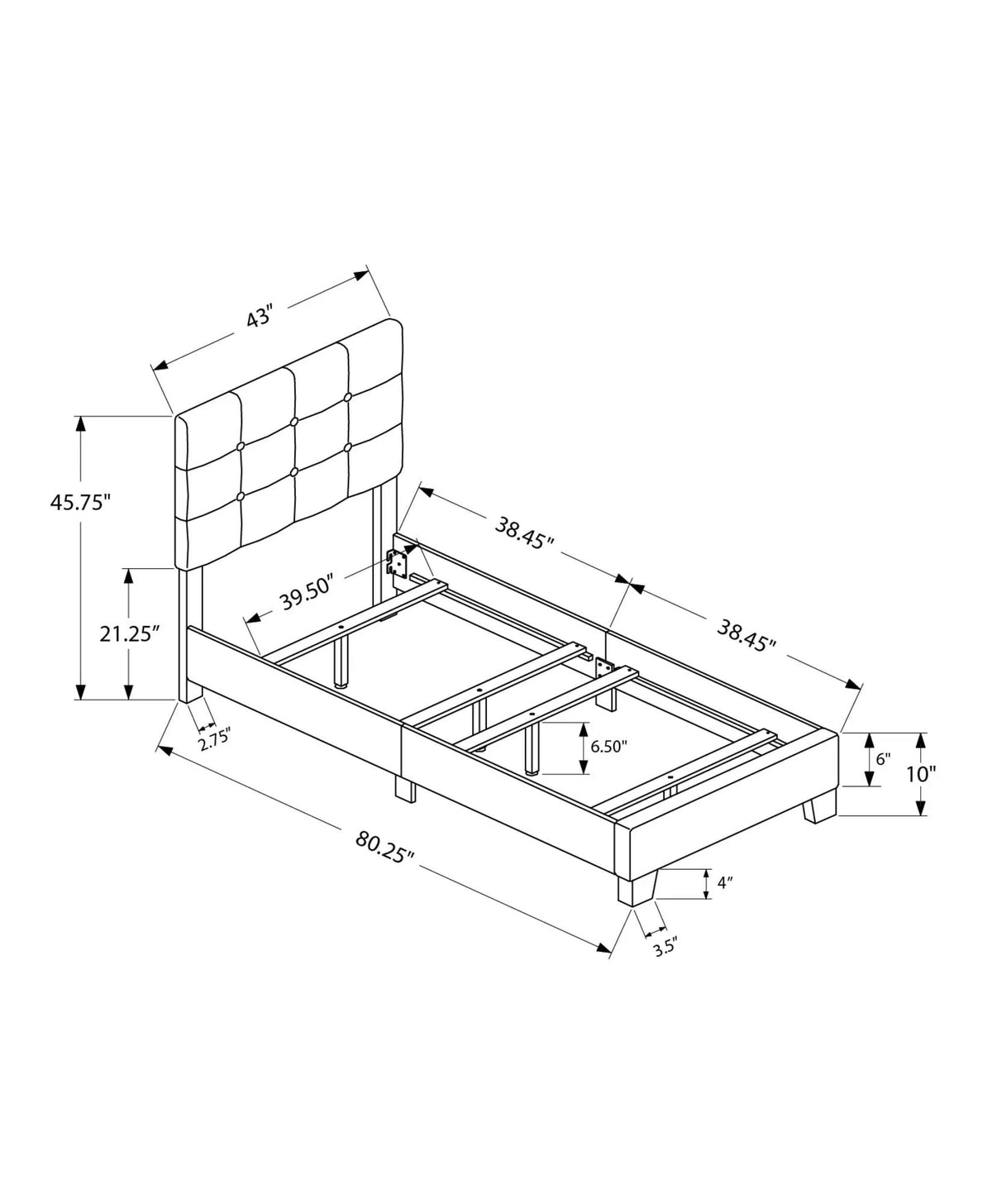 Upholstered Platform Bed Frame | Transitional Style | Frame Only | Thick Foam Padding