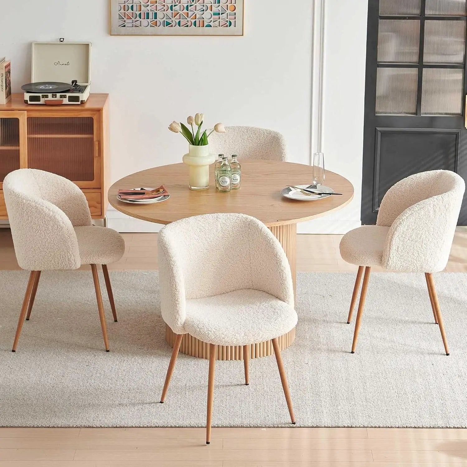 Forty Seven Inch Round Dining Table Oak Finish Chairs from PriceLows™