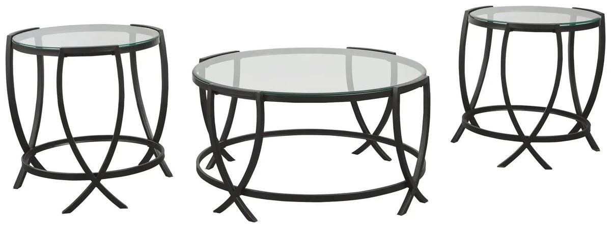 Tarrin Occasional Table Set (Set of 3) | 36.88 x 36.88 x 17.75 in | Tempered Glass & Metal | Black