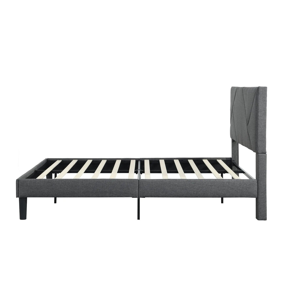 Upholstered Platform Bed | Solid Wood Slats | No Box Spring | Full Gray
