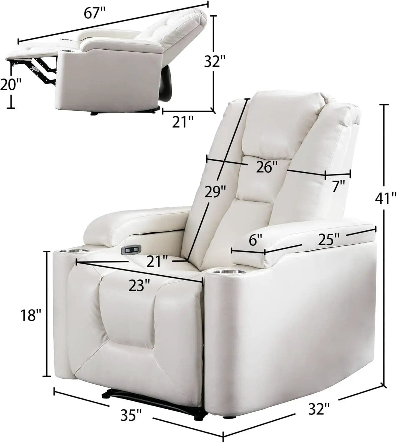 White Power Recliner Chair Set Of 2 With USB Ports from PriceLows™