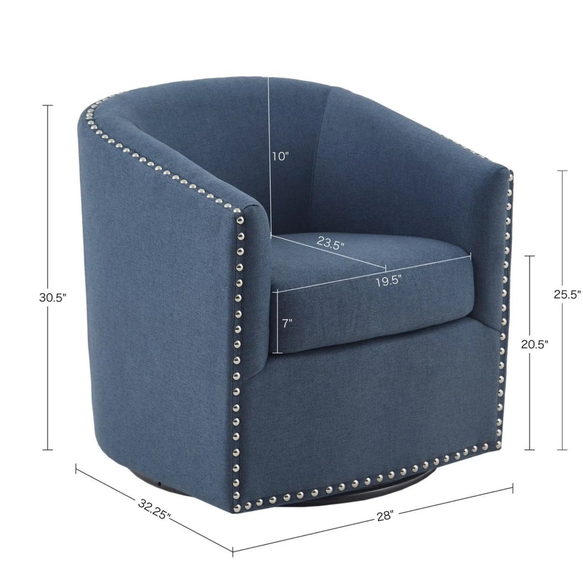 Swivel Chair With 360 Degree Rotation | Silver Nailhead Accents | Metal Base | High-Density Foam Cushion