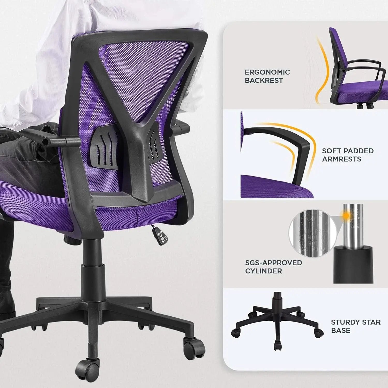 Ergonomic Purple Mesh Office Desk Chair With Lumbar Support from PriceLows™