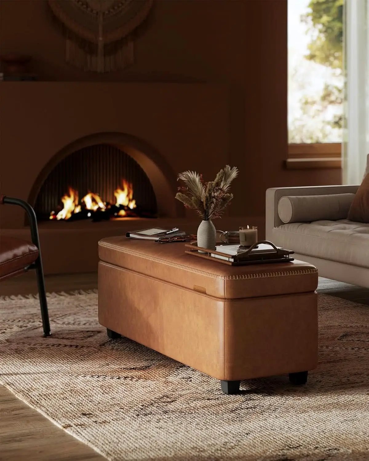 Caramel Brown 25 Gallon Large Capacity Storage Ottoman from PriceLows™