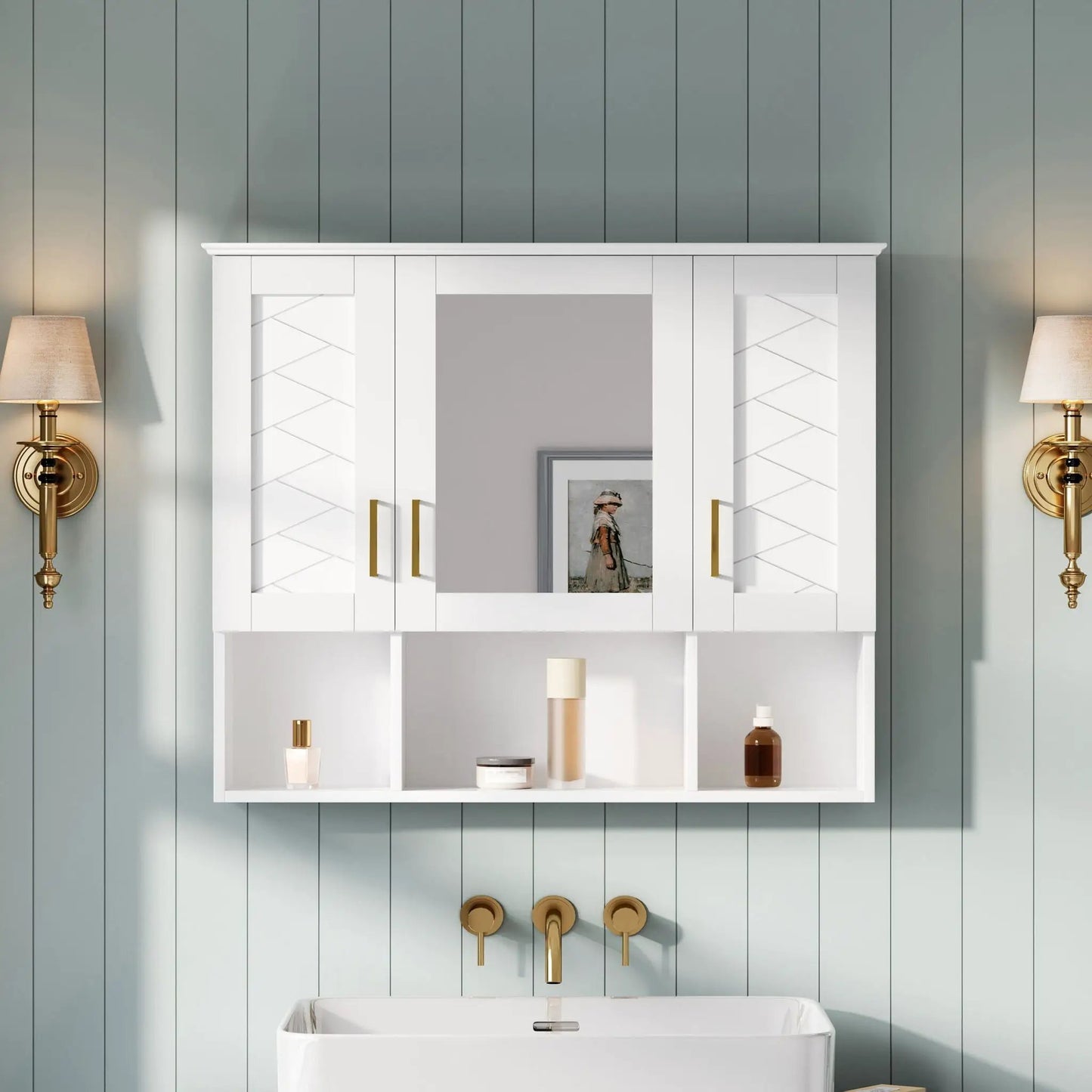 Modern Wall Mounted Medicine Cabinet With Adjustable Shelves, Soft Close Doors, High Define Mirror from PriceLows™