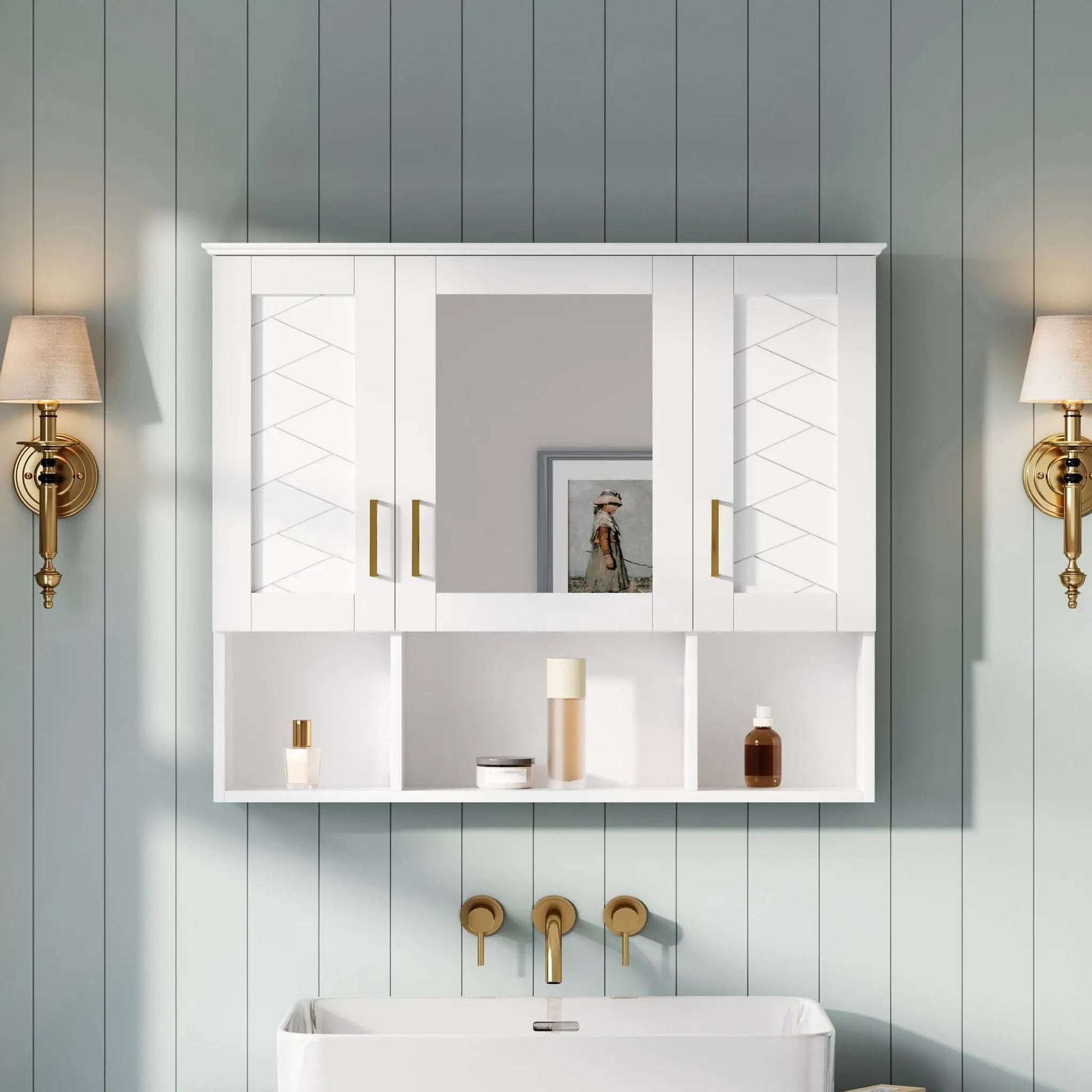 Modern Wall Mounted Medicine Cabinet With Adjustable Shelves, Soft Close Doors, High Define Mirror from PriceLows™