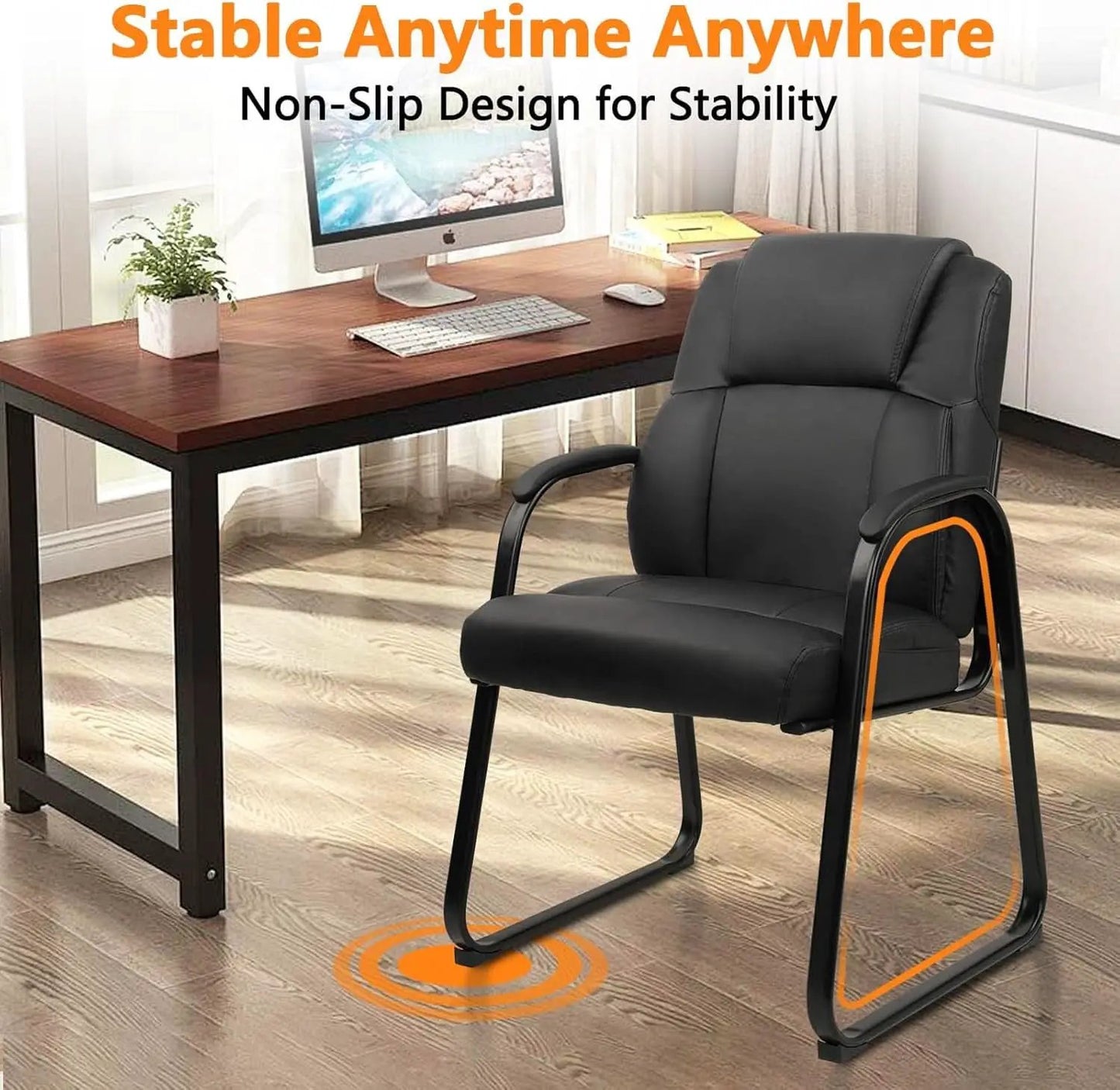 Black Leather Guest Chair 2 Pack With Padded Armrests from PriceLows™