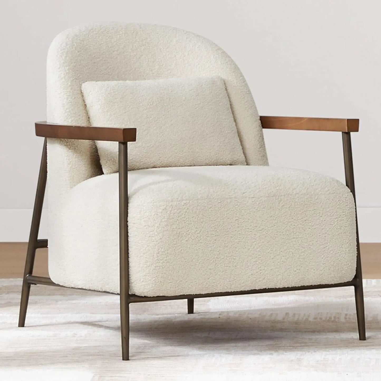 Ivory Faux Sherpa Armchair With Metallic Framework from PriceLows™