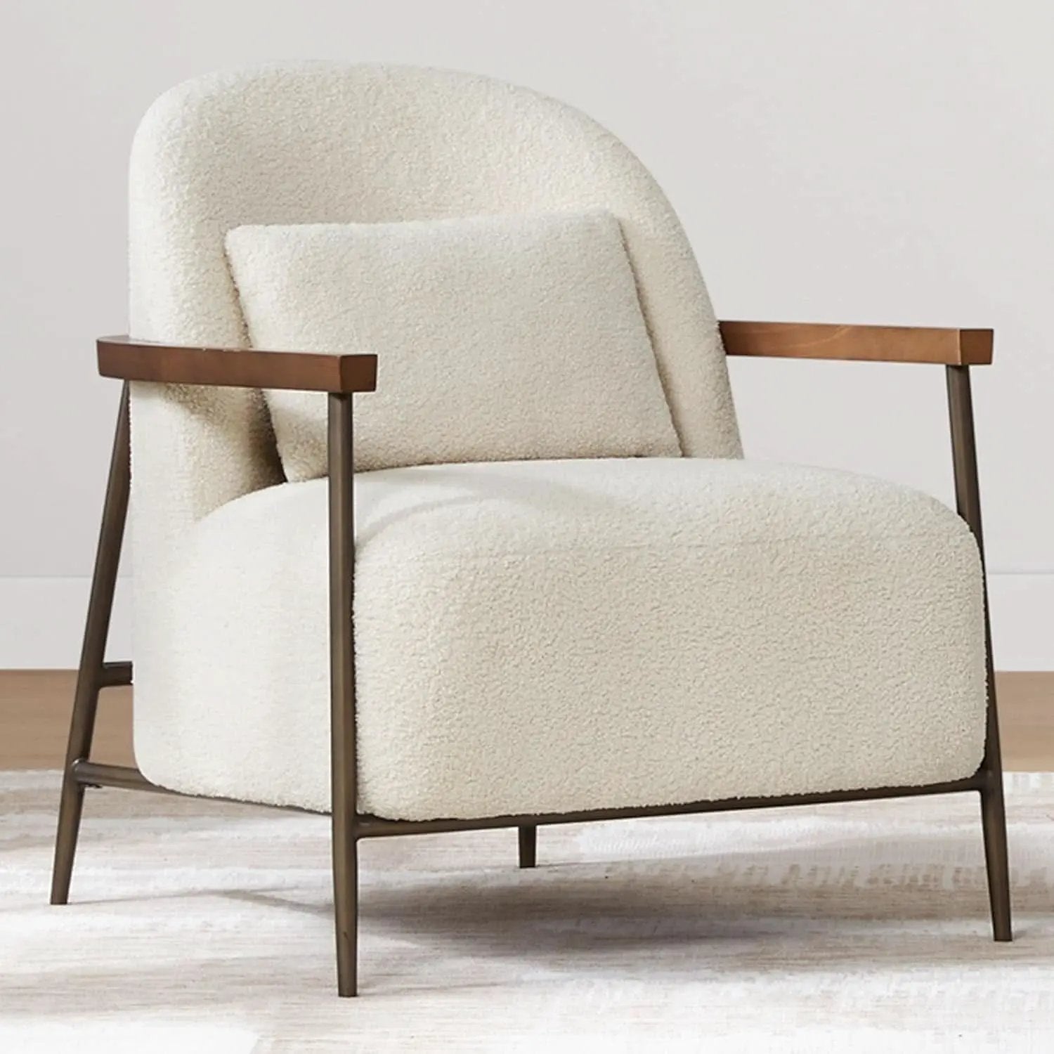 Ivory Faux Sherpa Armchair With Metallic Framework from PriceLows™