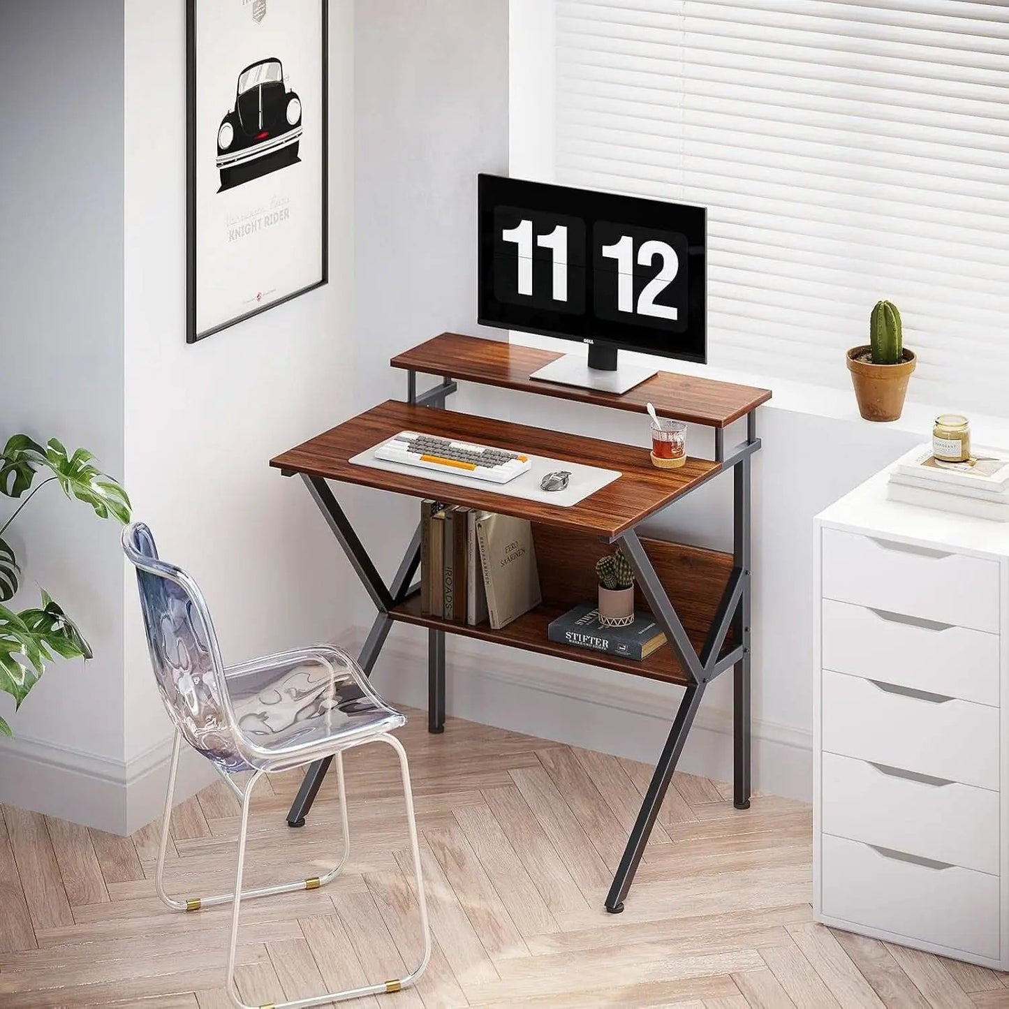 Espresso 27.5 Inch Compact Desk With Monitor Stand from PriceLows™