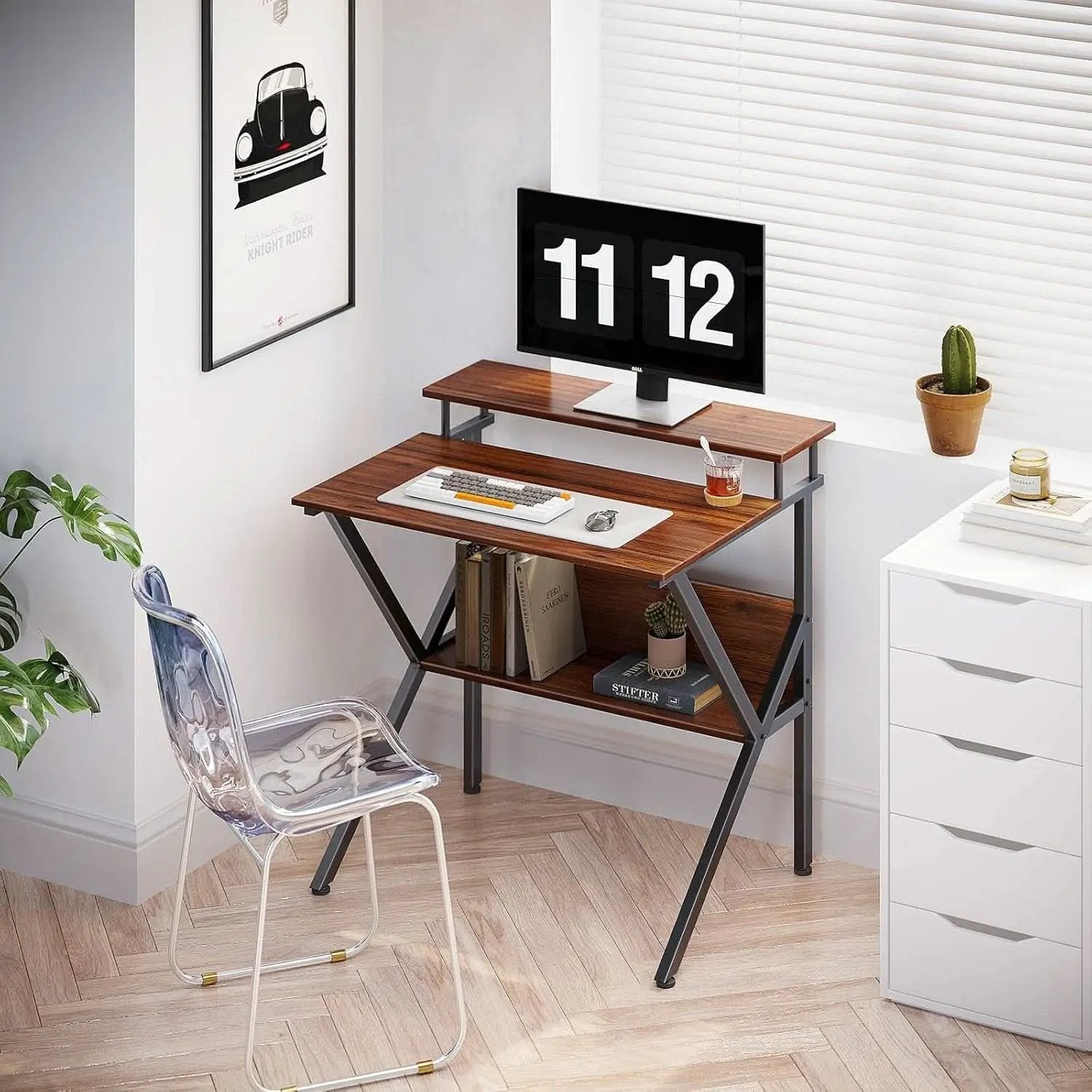 Espresso 27.5 Inch Compact Desk With Monitor Stand from PriceLows™