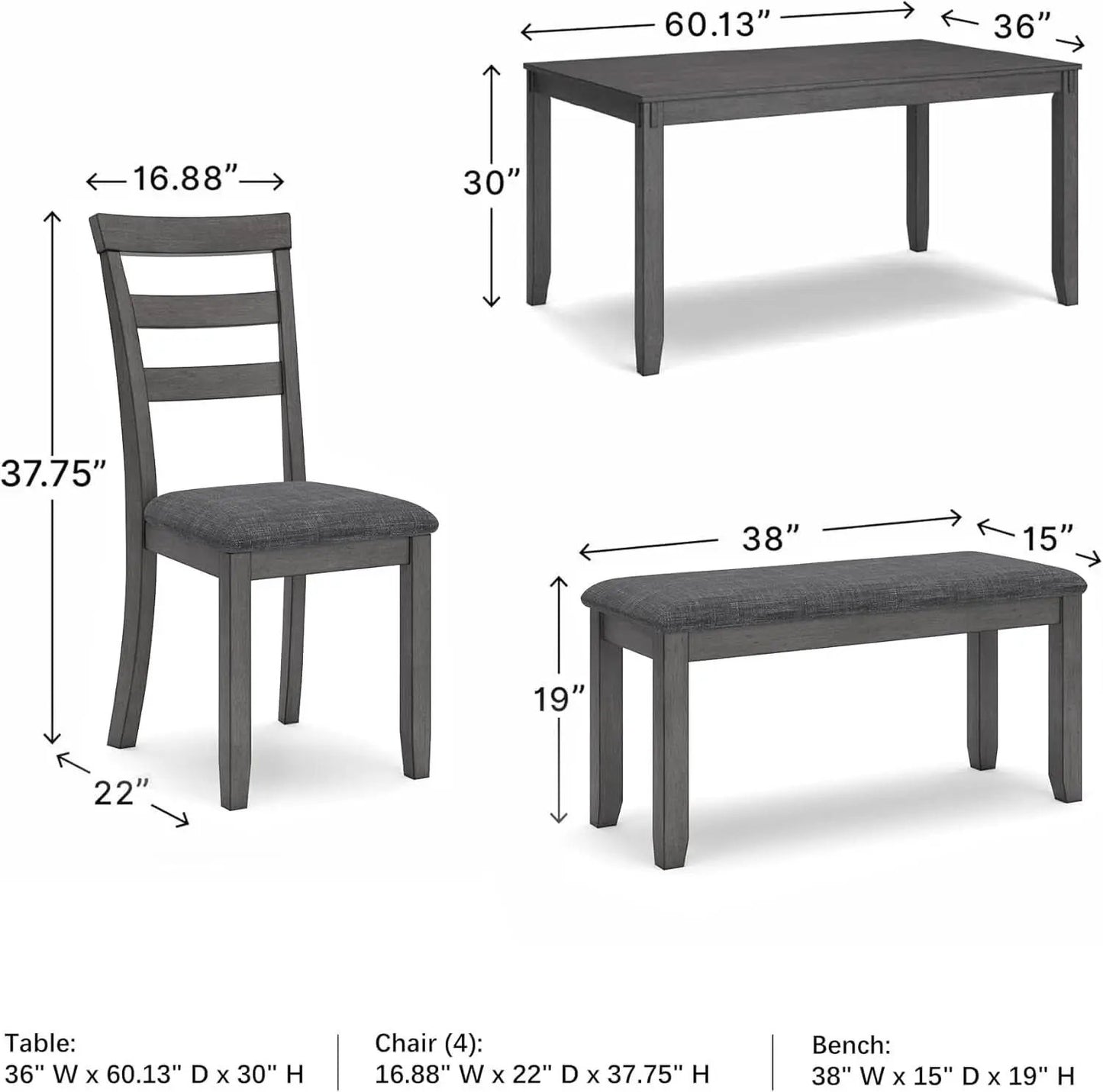 Charcoal Gray 6Piece Contemporary Dining Set Bench from PriceLows™