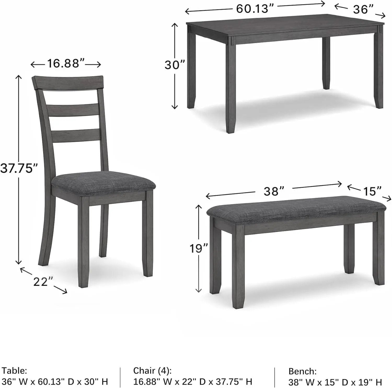 Charcoal Gray 6Piece Contemporary Dining Set Bench from PriceLows™