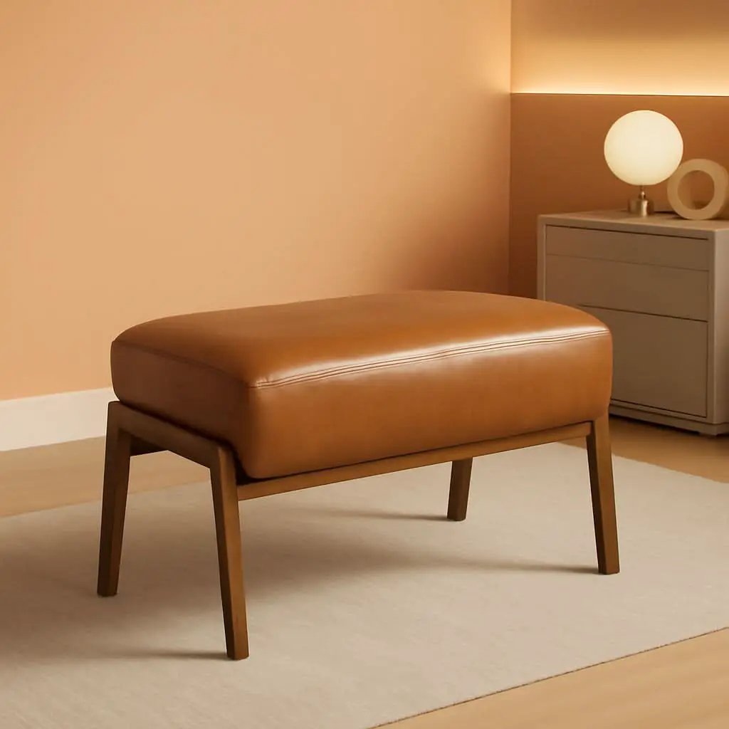 Leatherette Padded Ottoman Footrest Yellowish Brown from PriceLows™