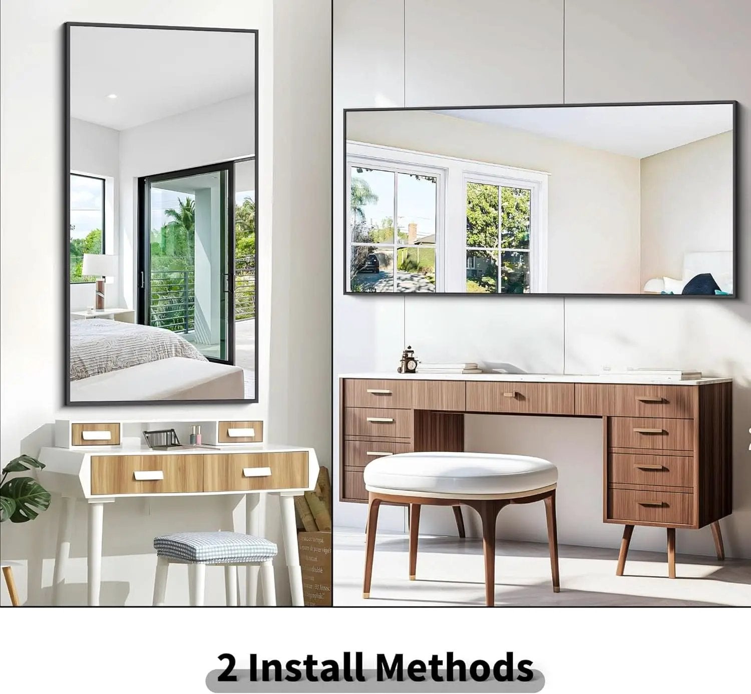 30x60 Inch Black Rectangle Wall Mounted Bathroom Mirror from PriceLows™