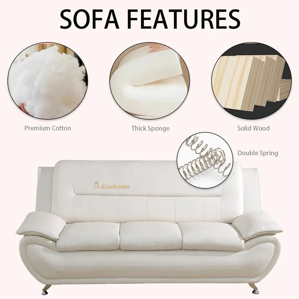 Creamy White 5 Seat Faux Leather Sectional Sofa Set from PriceLows™
