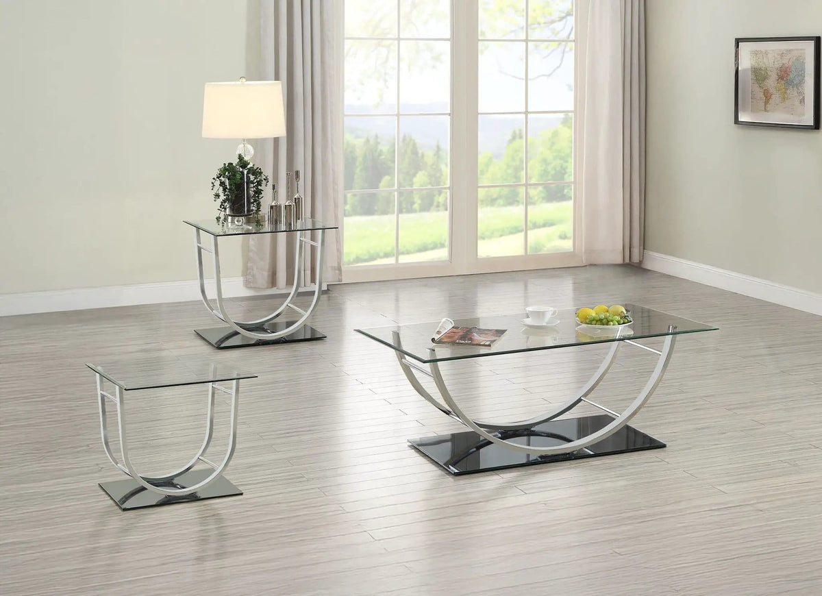 Danville 3-piece Glass Top Coffee and End Table Set Chrome | 3-Piece Set | Tempered Glass & Metal | Dining Room