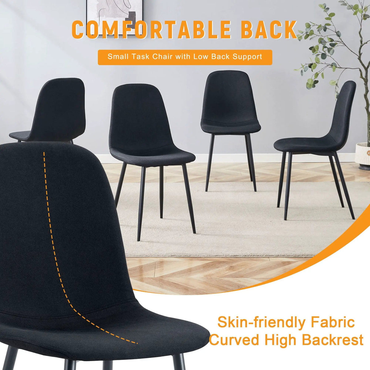 Modern Medieval Style Cushioned Side Chairs Set With Metal Legs For Kitchens | 2 Pieces | Fabric & Metal | Dining Room