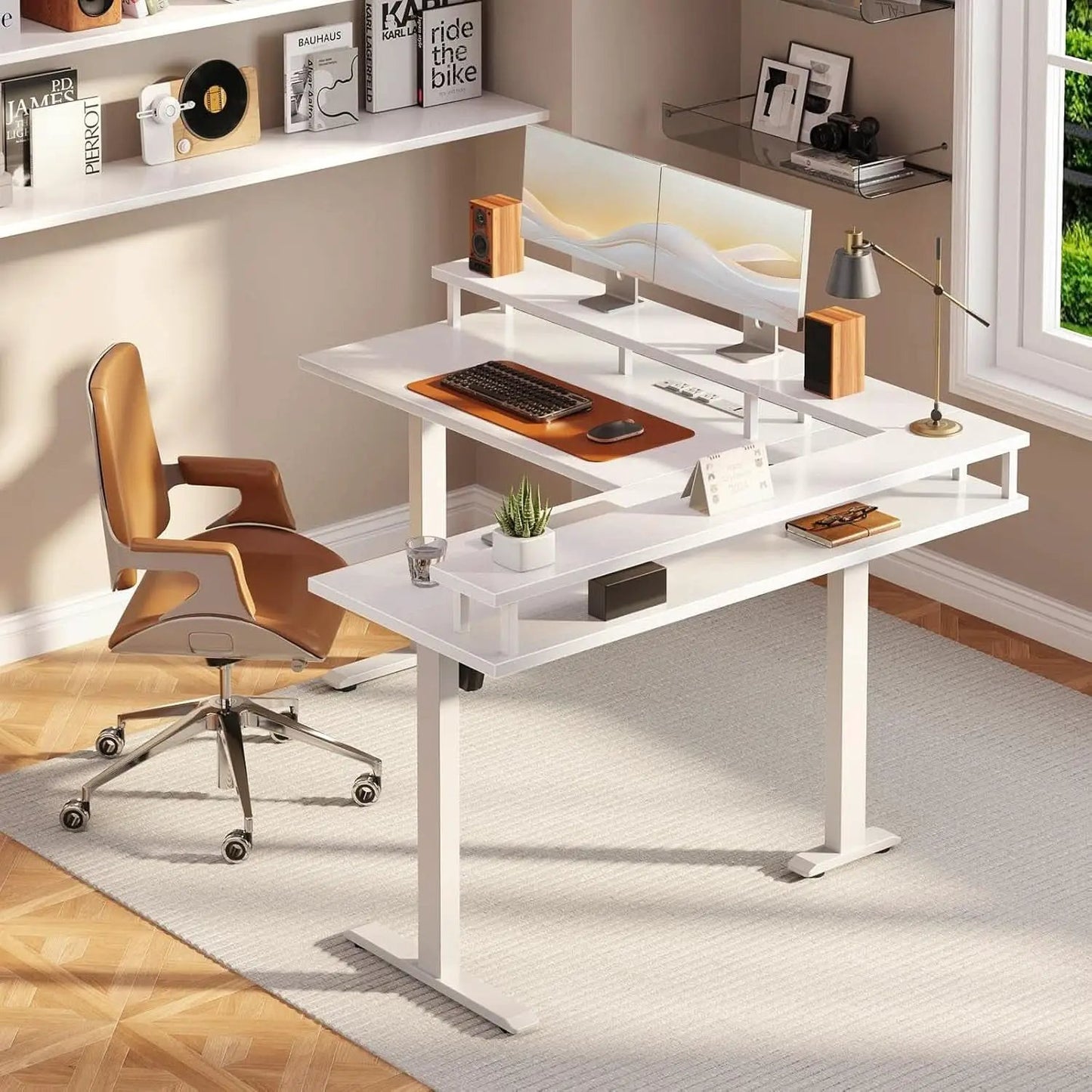Electric L Shaped Standing Desk 59 Inch With Power Outlets from PriceLows™