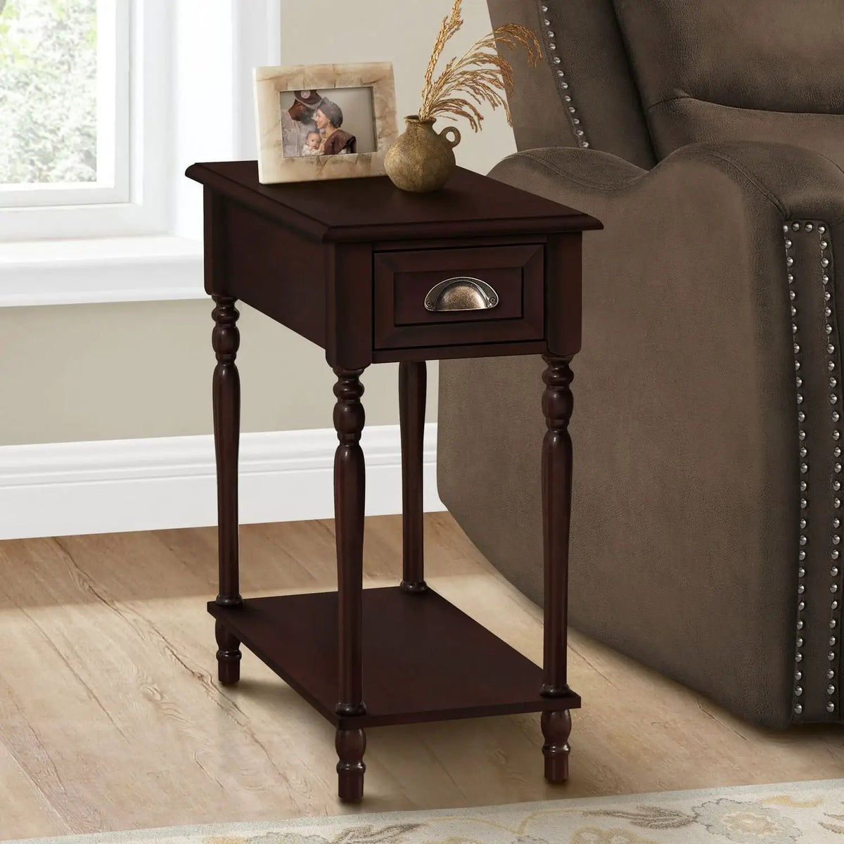 Accent Side Table | 2 Tiers | Storage Drawer | Traditional Design