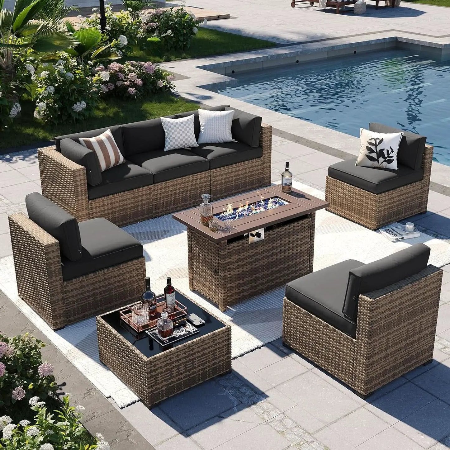 Outdoor Patio Furniture Set with Firepit Table and Cushions from PriceLows™