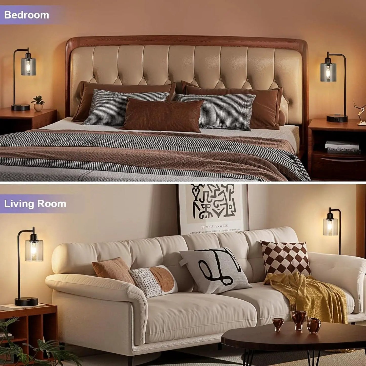 3-Way Dimmable USB Table Lamps With Gray Glass Shade Pair from PriceLows™