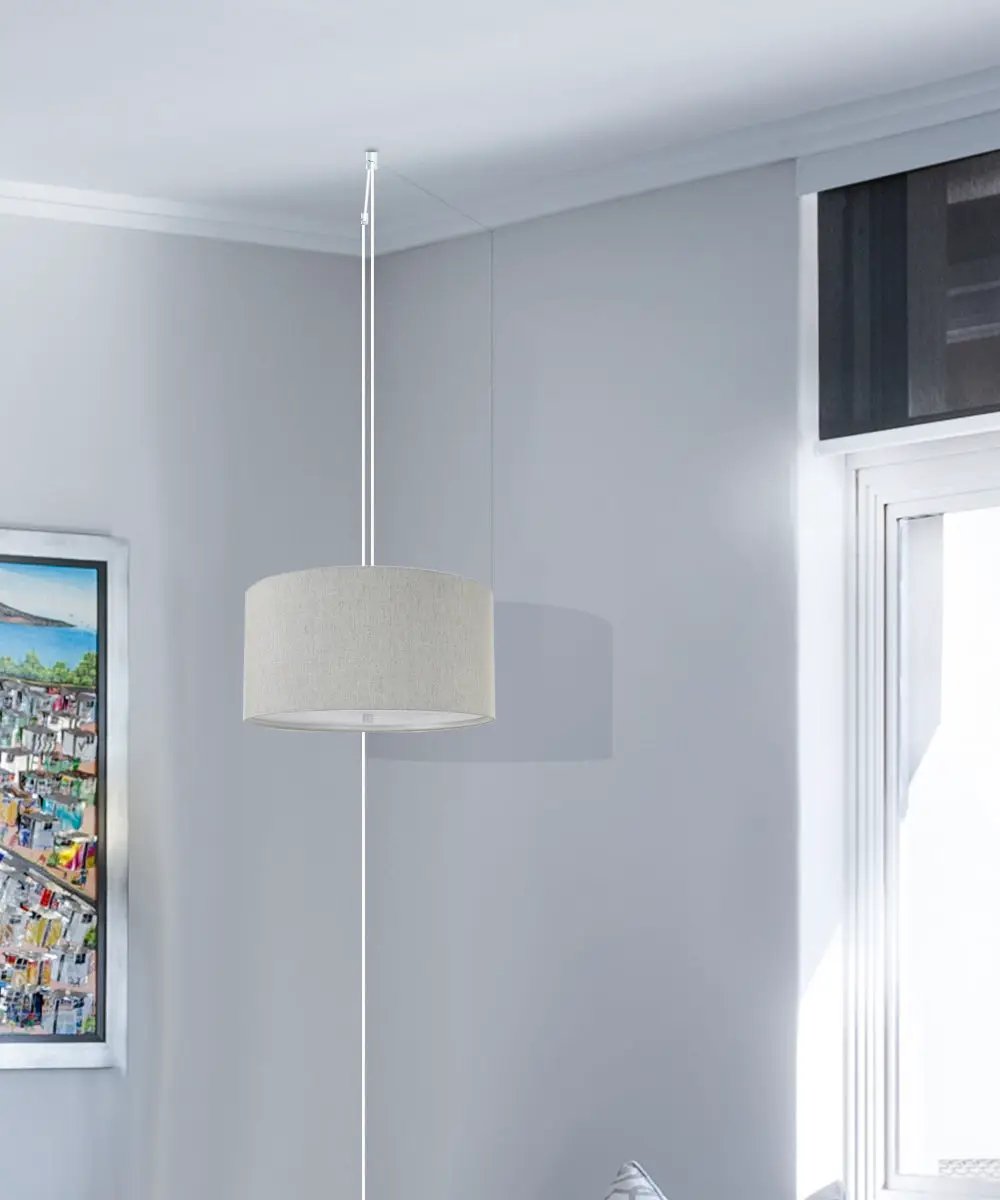 2 Light Swag Pendant | 14 Inch Width | Textured Oatmeal | White Cord