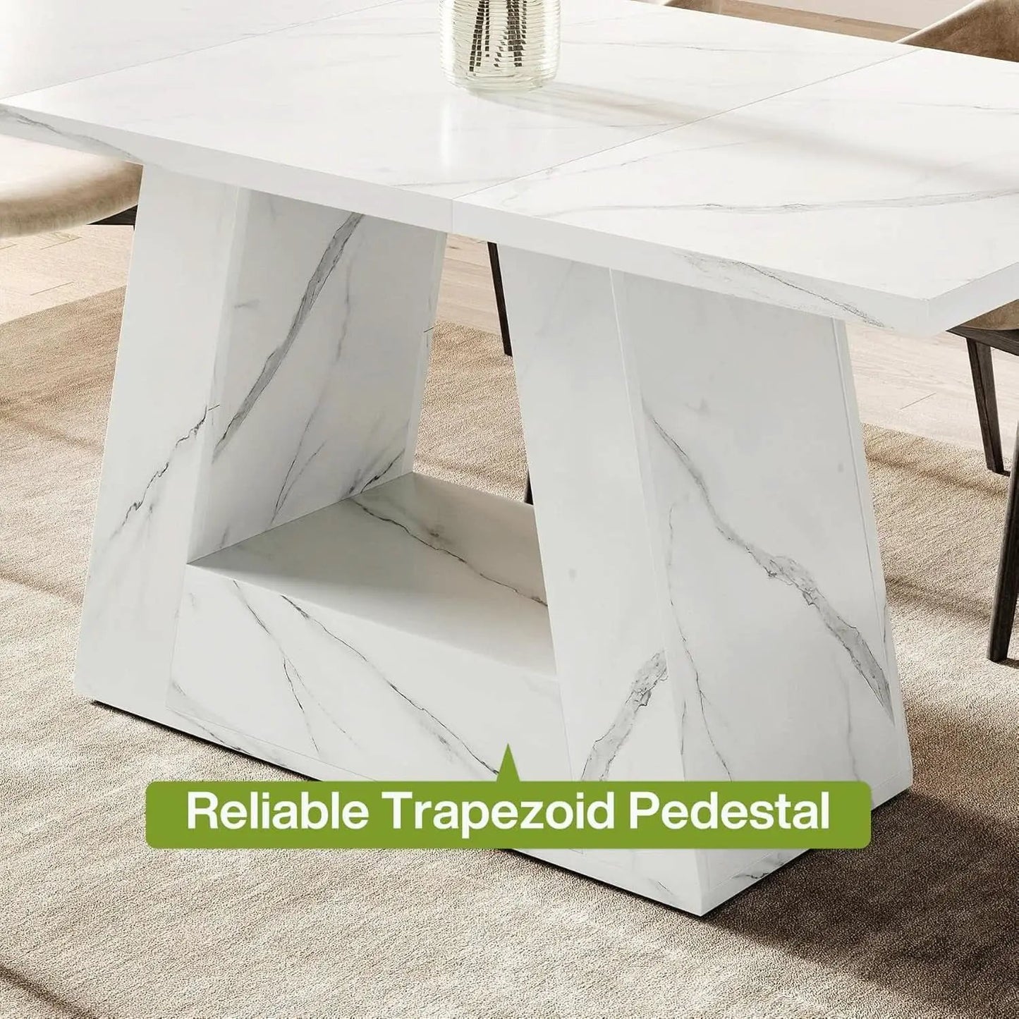 63 Inch White Faux Marble Dining Table Rectangular from PriceLows™