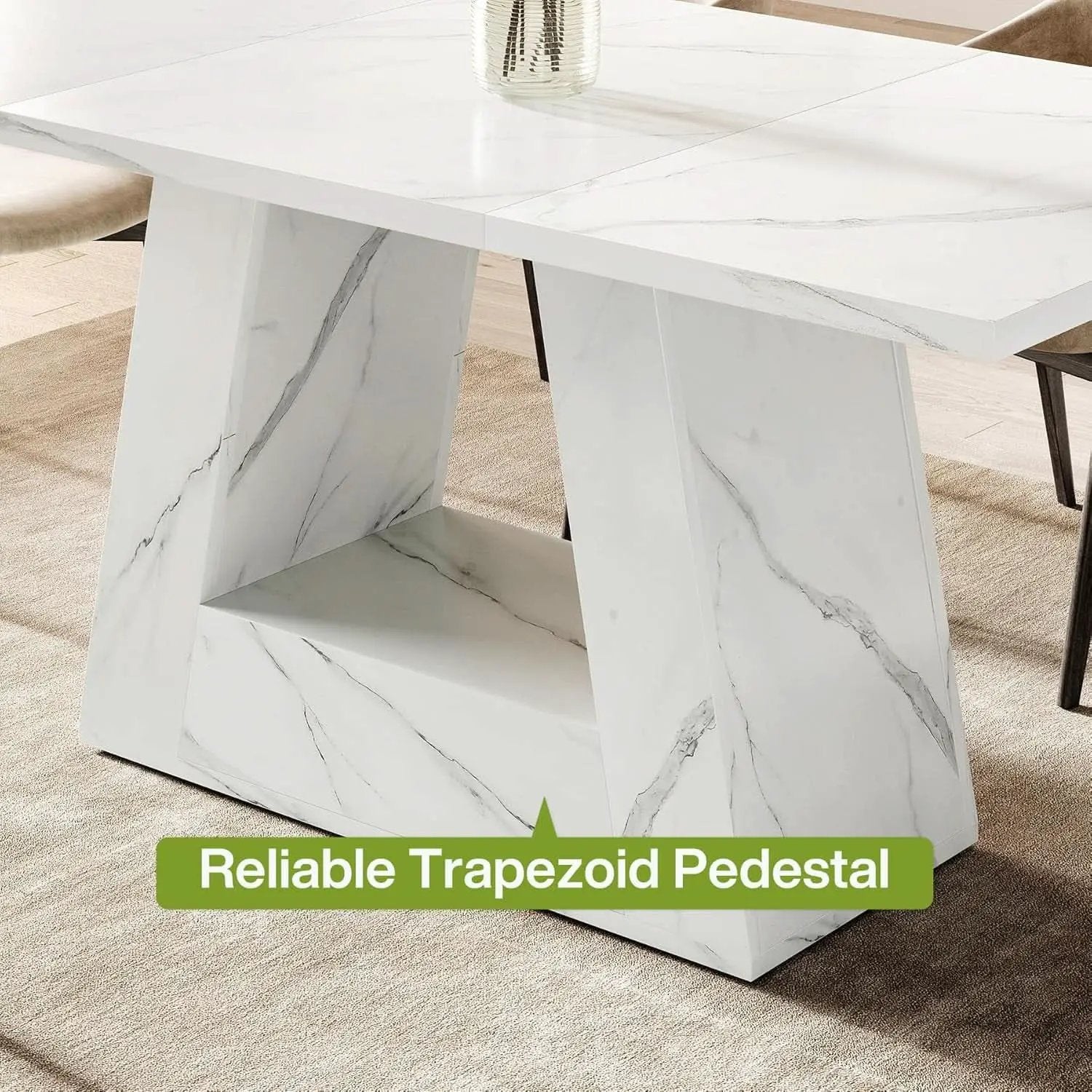 63 Inch White Faux Marble Dining Table Rectangular from PriceLows™