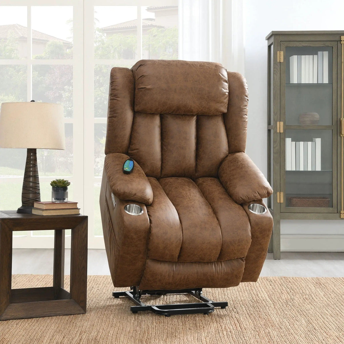 Aire Power Motion Recliner With Lift Heating Massage Function - Massage Chair | 41 x 37 x 41 in | Living Room Furniture | Brown