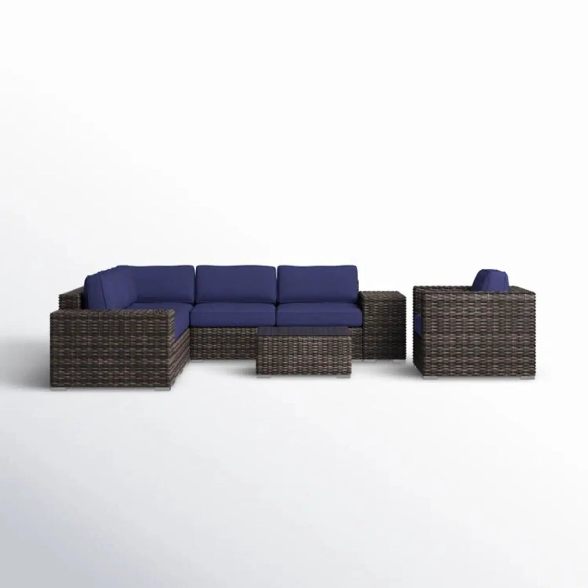 Wicker Seating Group Set | Table And Cushions Included | Aluminum Frames | Hand-Woven Wicker