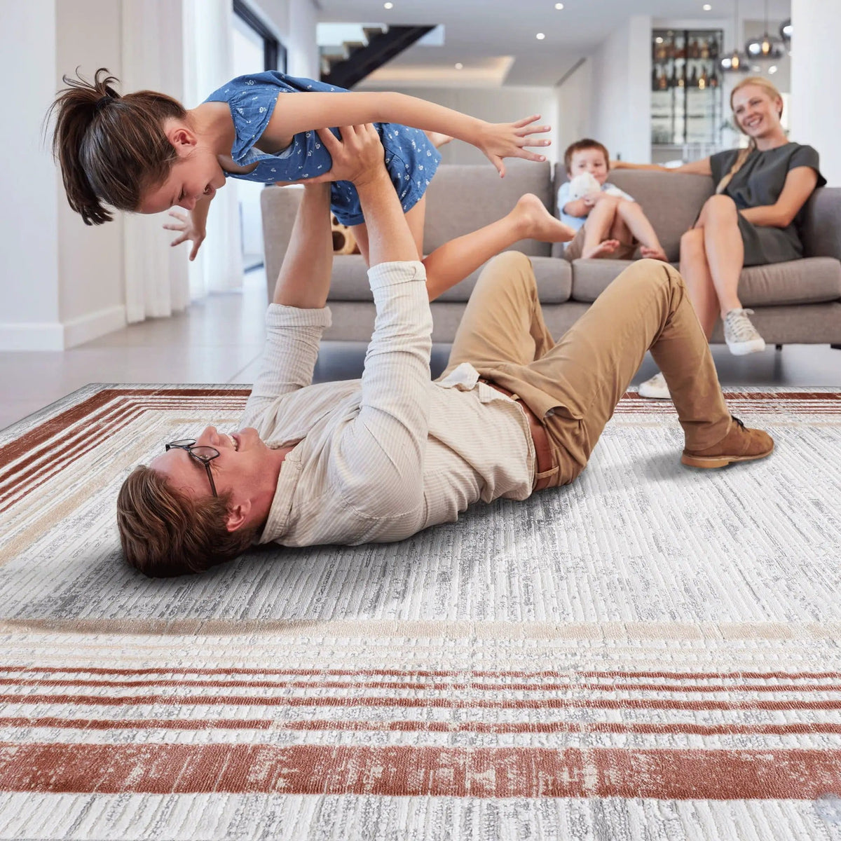 Marfi 8' X 10' Bordered Area Rug | 120 x 93 x 0.35 in | Polyester & Cotton | Brown / Ivory